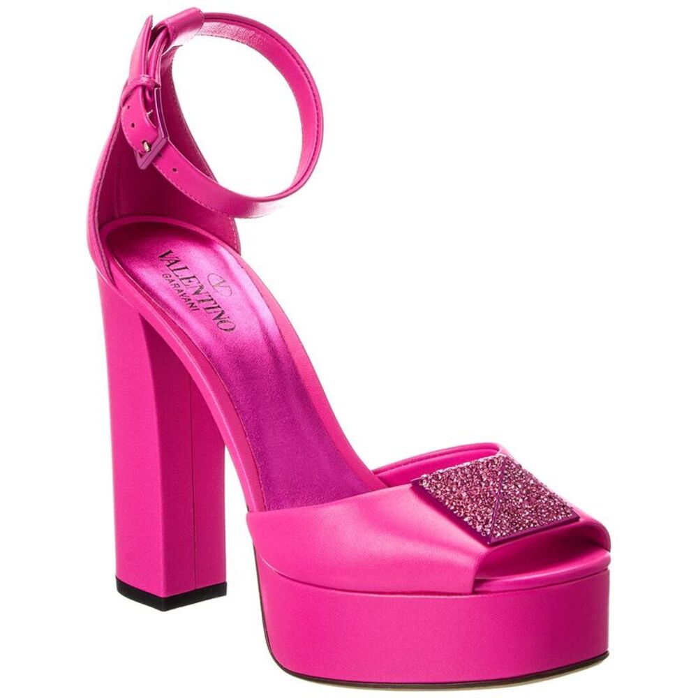 Valentino Roman Stud 120 Leather Platform Sandal, Pink